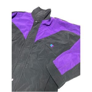 Vintage Champion Track Jacket Sz Small Black Purple 80s 90s Nylon Windbreaker